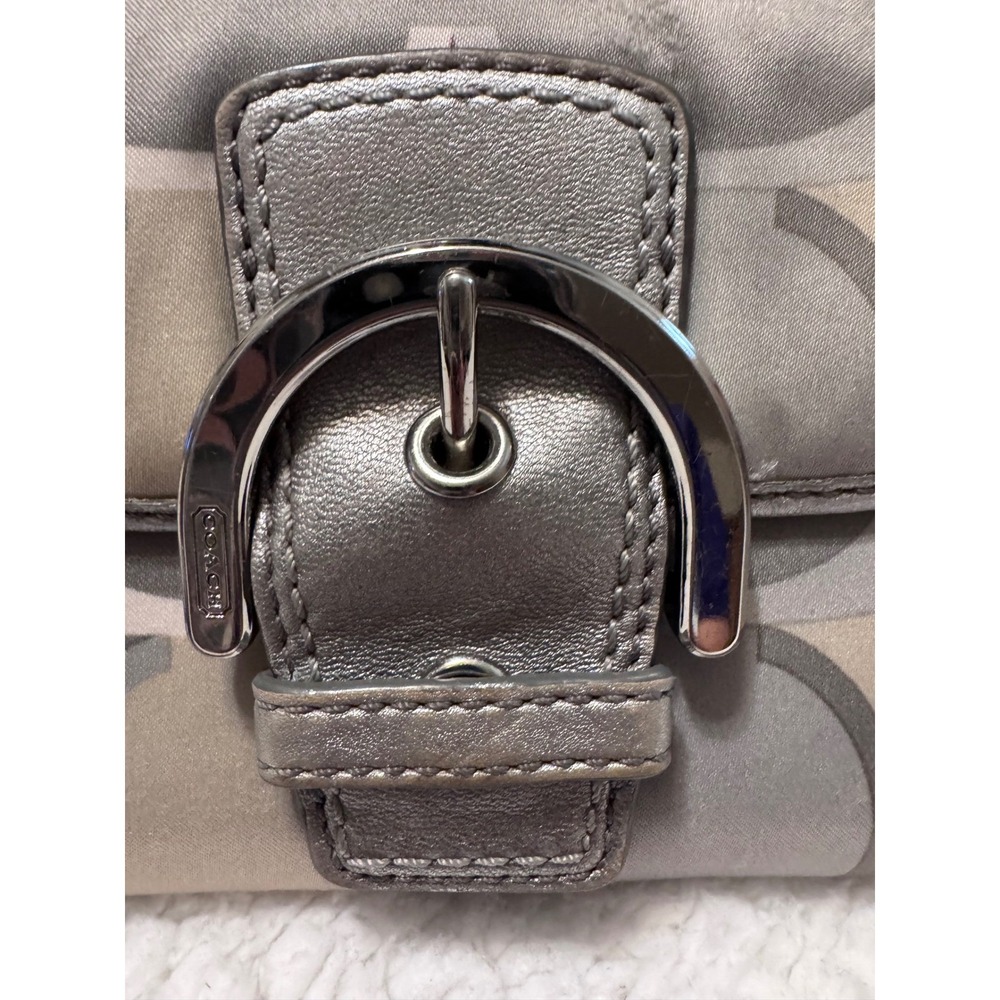 Coach Signature Optic Sateen Slim Envelope Wallet Purple Silver Buckle Flap - Picture 2 of 9